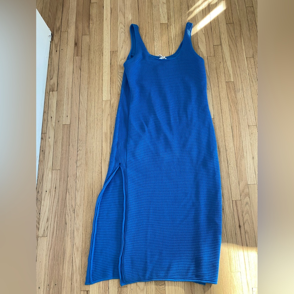 NWT Frame cobalt blue crochet bodycon beach pool party midi sheath tank dress - Picture 3 of 7
